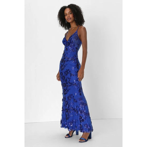 Lulus Shine Language Royal Blue Sequin Mermaid Maxi Dress Zip Size XL NWT - Picture 4 of 5